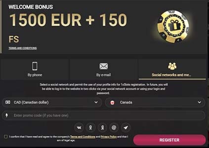registration in 1xslots casino